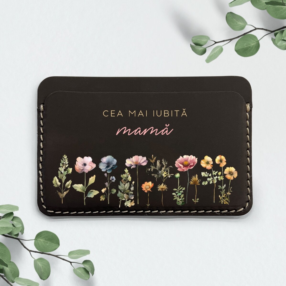 Personalised leather wallet with message - Floral