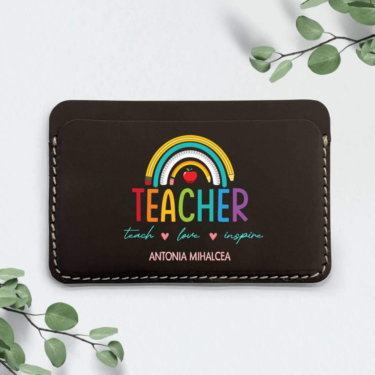 Portofel din piele personalizat color cu text - Teacher