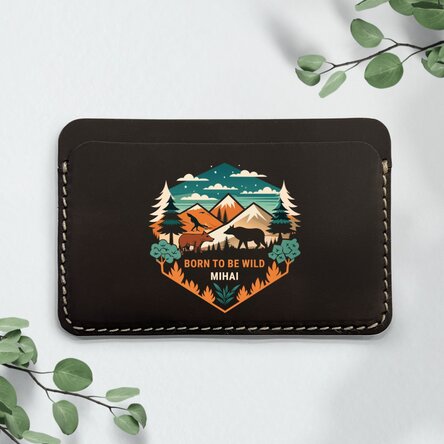 Portofel din piele personalizat color cu text - Wild