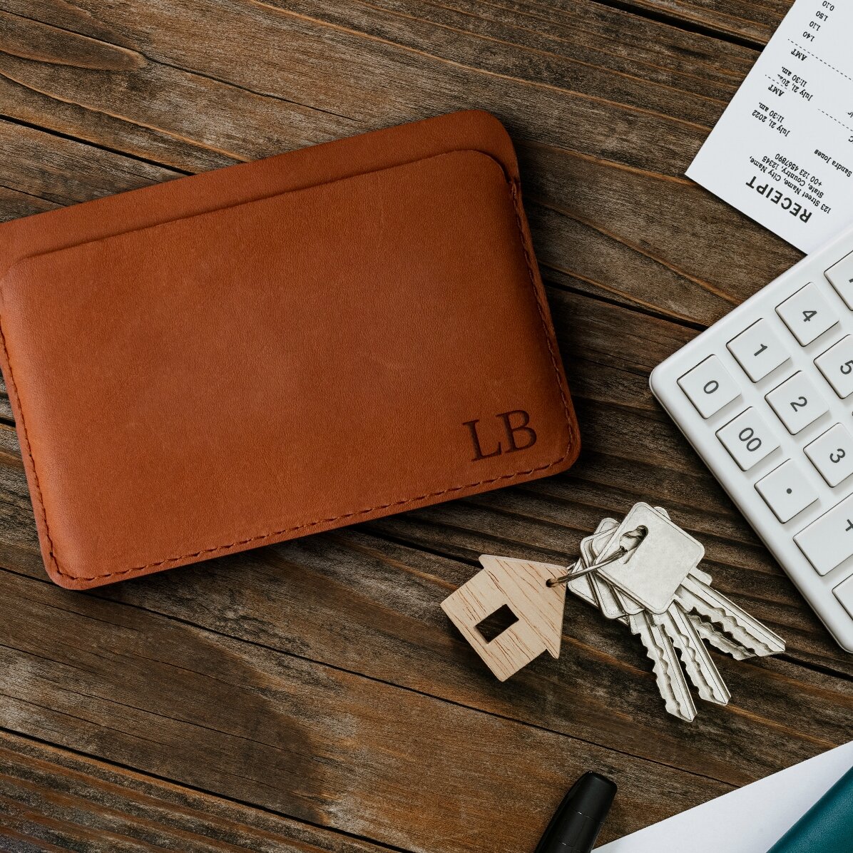 Personalised leather wallet with initials