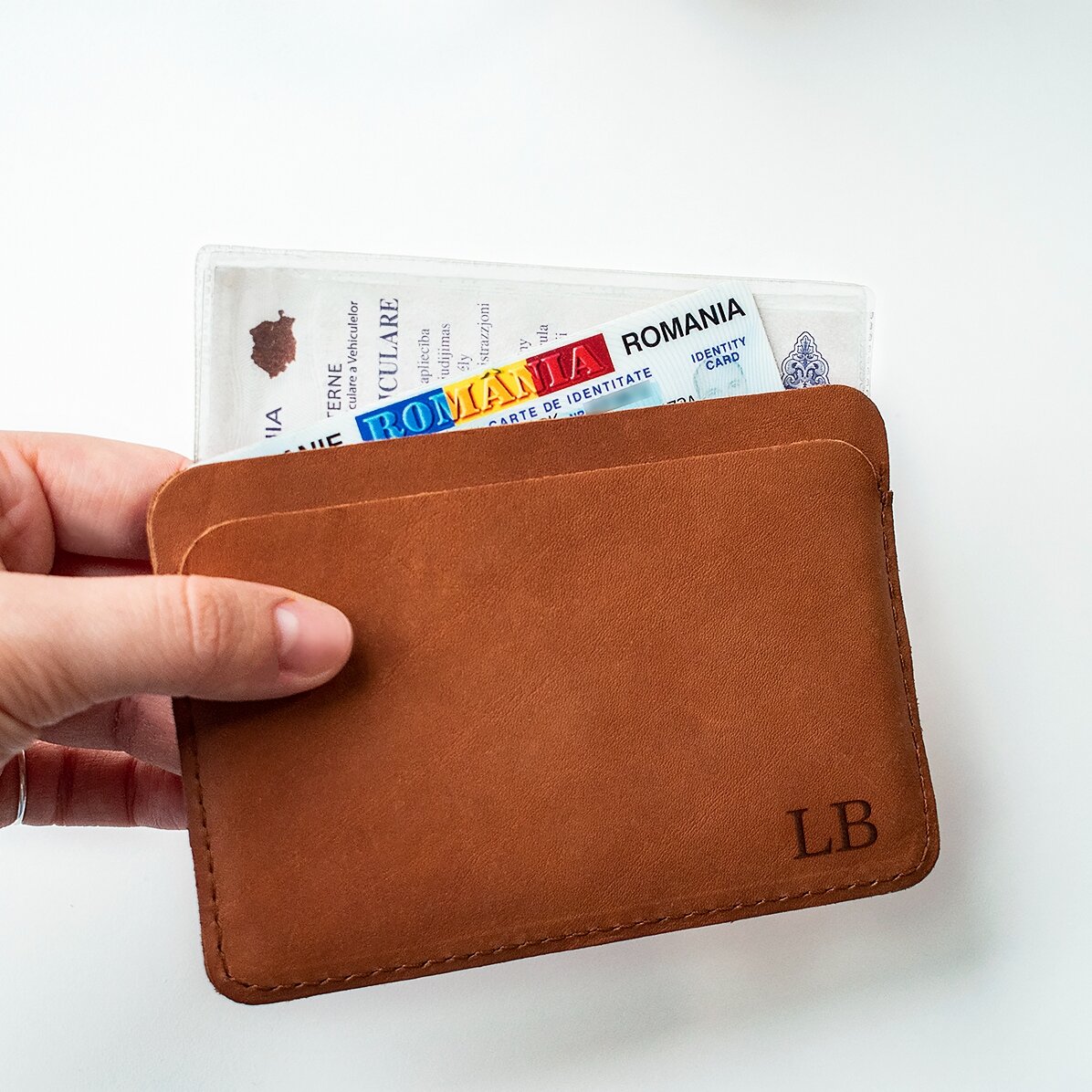 Personalised leather wallet with initials