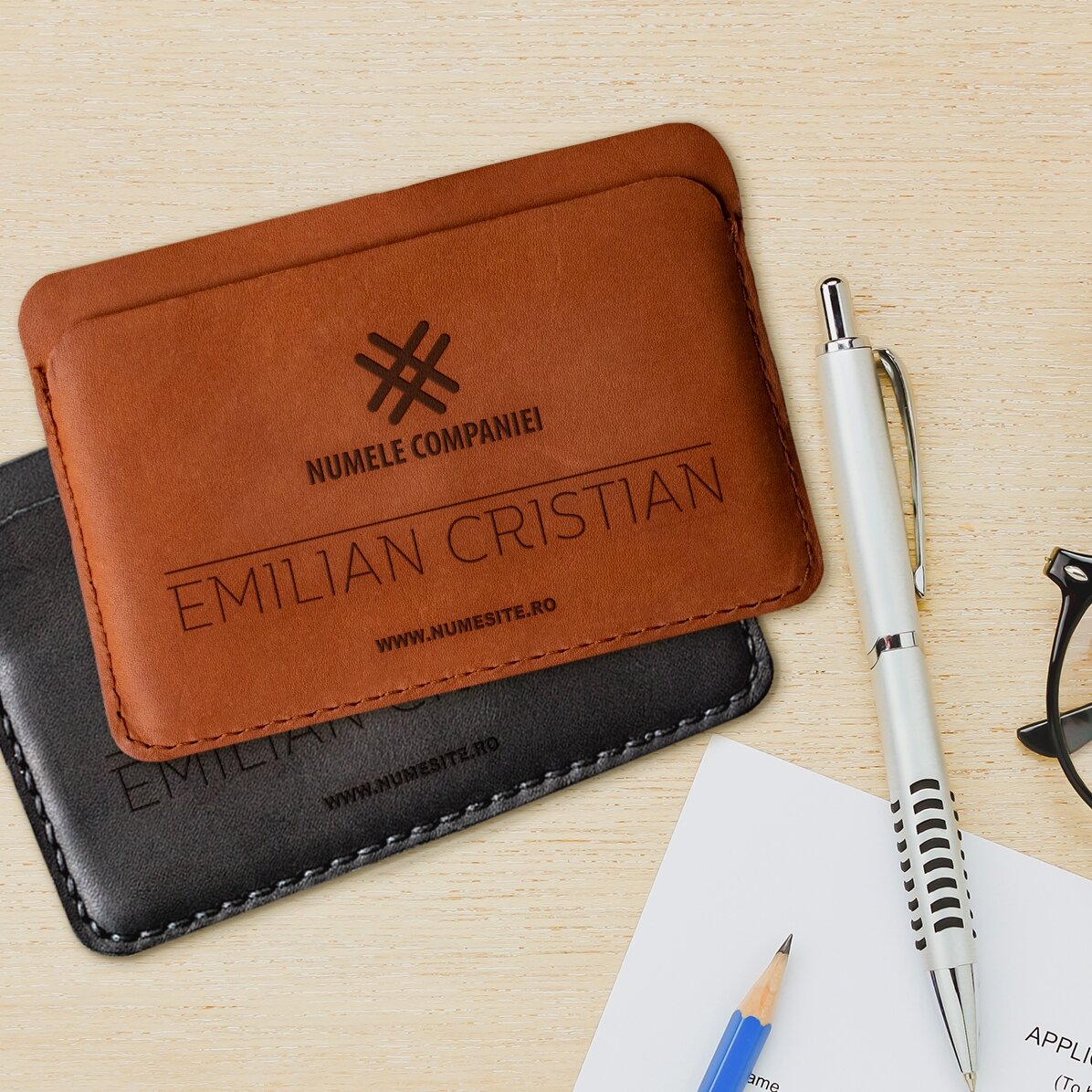Portofel din piele personalizat cu logo și nume