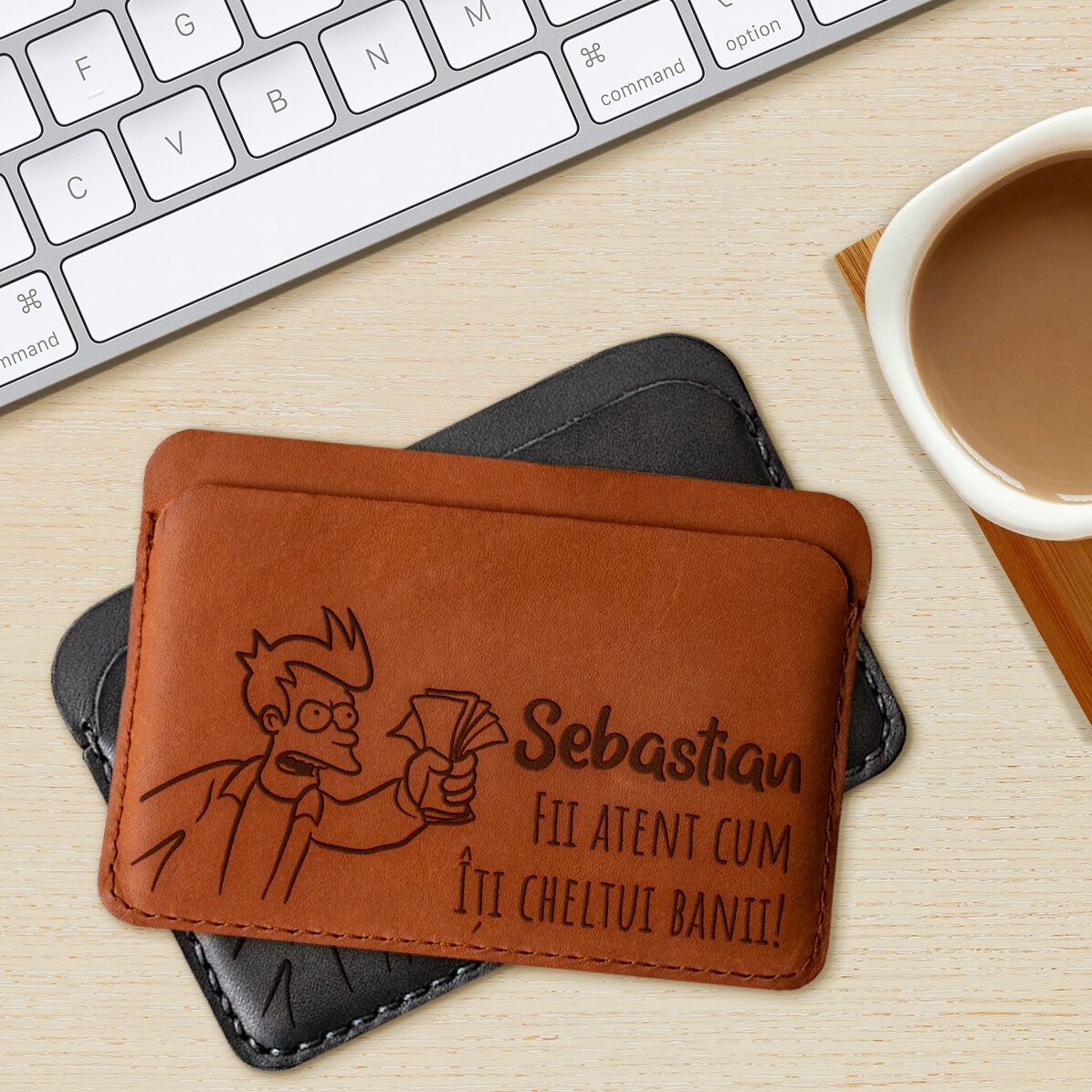 Portofel din piele personalizat cu mesaj și nume - Banii