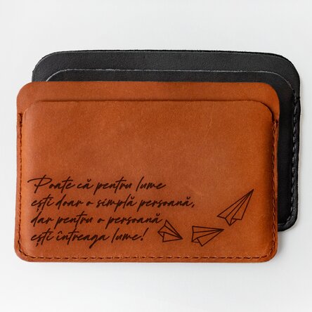 Portofel din piele personalizat cu mesaj - Ești întreaga lume!