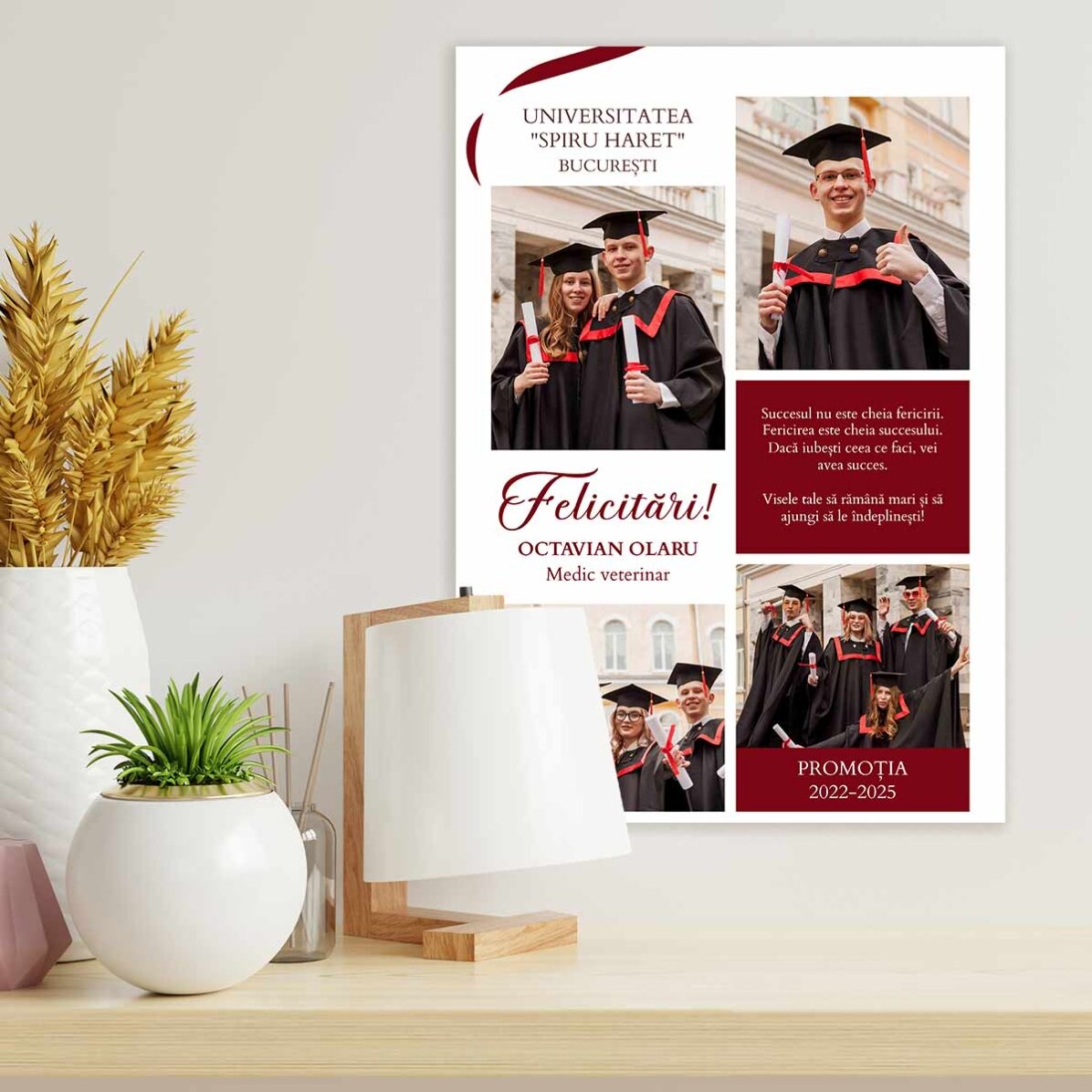 Poster personalizat cu 4 poze și mesaj - Absolvire