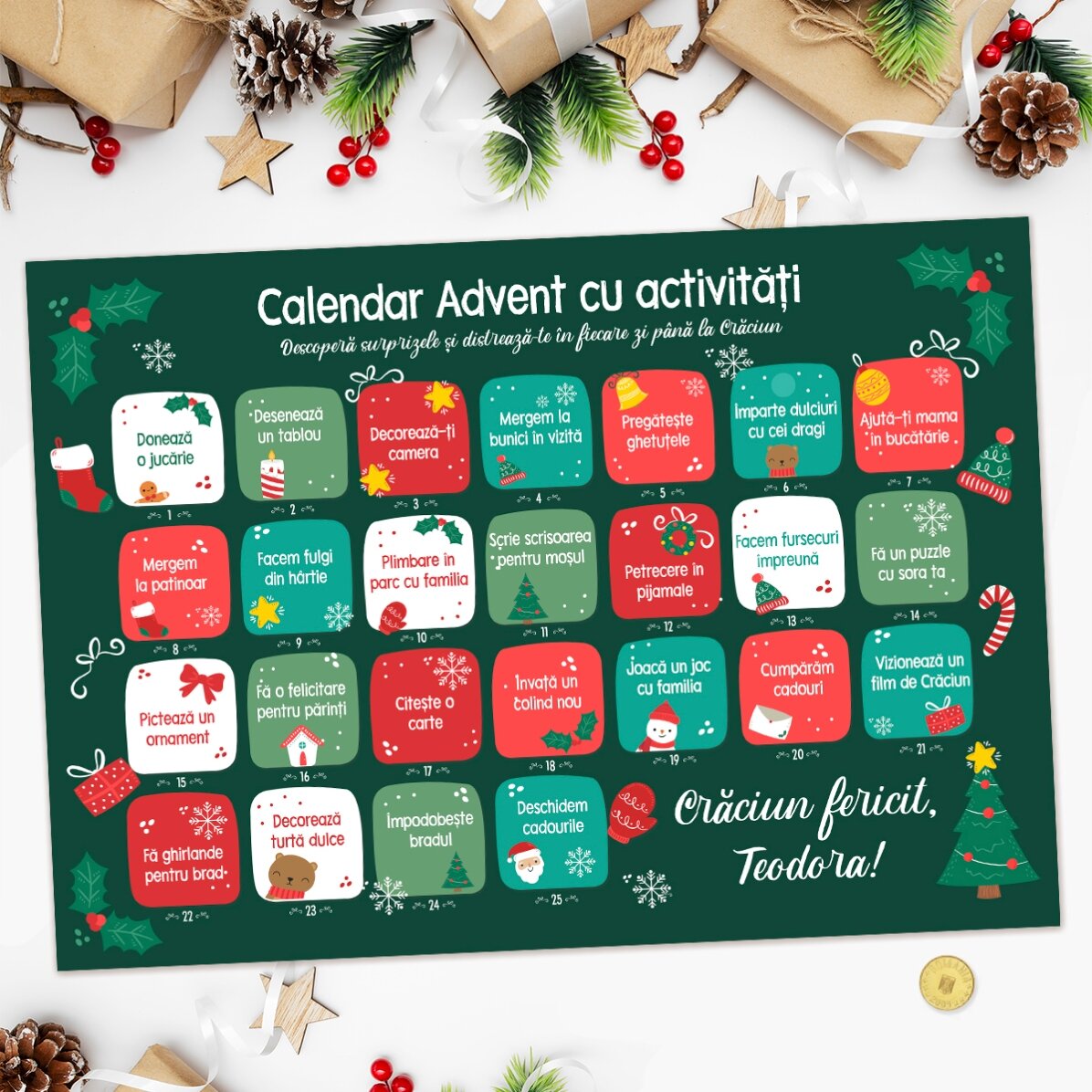 Poster Advent răzuibil personalizat cu mesaje - Activități 