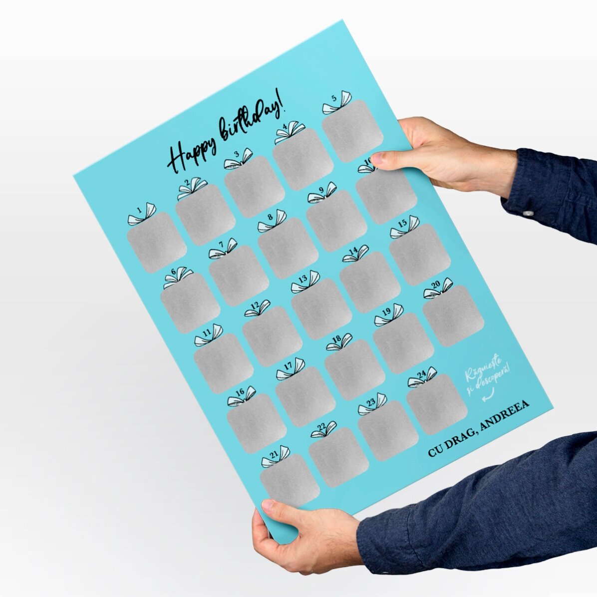 Poster Advent răzuibil personalizat cu poze, mesaj și cod QR