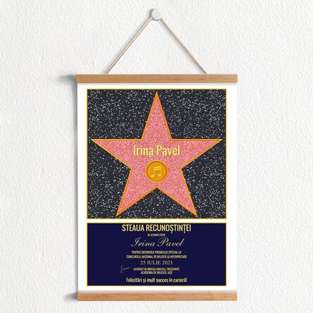 Poster cu agățătoare personalizat Steaua recunoștinței pentru artiști