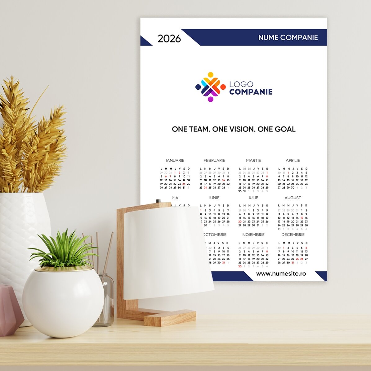 Personalised calendar poster with logo and message