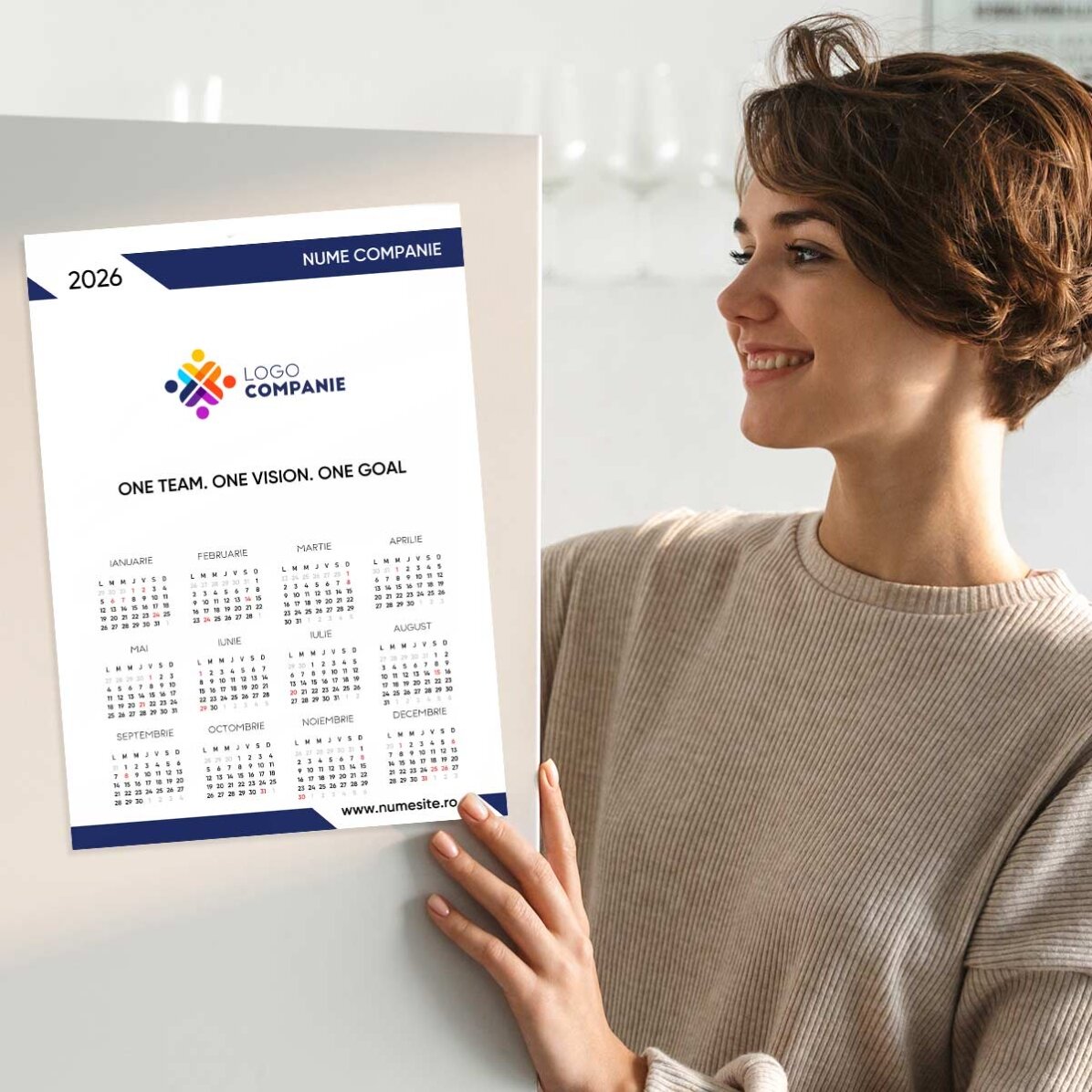 Personalised calendar poster with logo and message