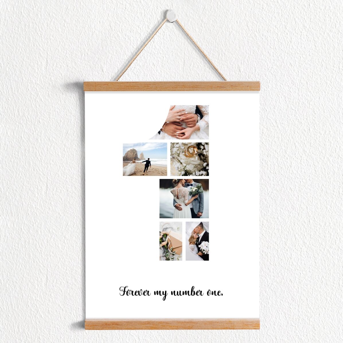 Poster cu agățătoare personalizat cu 6 poze model numărul 1 și mesaj text