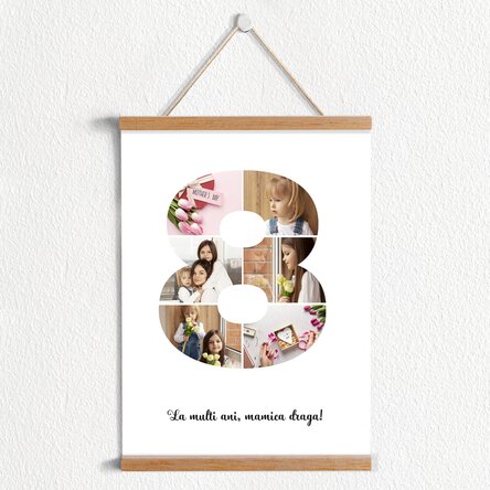 Poster cu agățătoare personalizat cu 6 poze model numărul 8 și mesaj text
