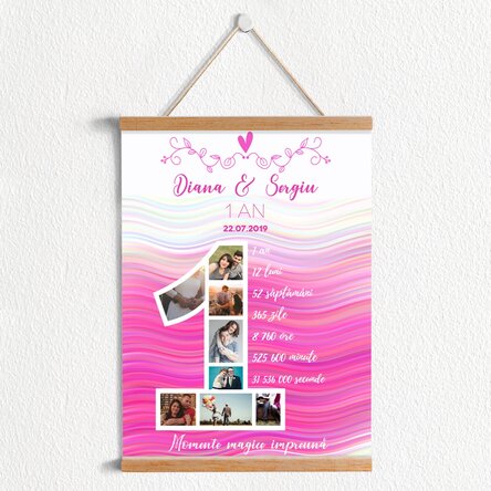 Poster cu agățătoare personalizat cu poze și text - Aniversare de un an