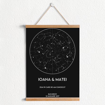 Poster cu agățătoare personalizat cu text - Harta stelelor