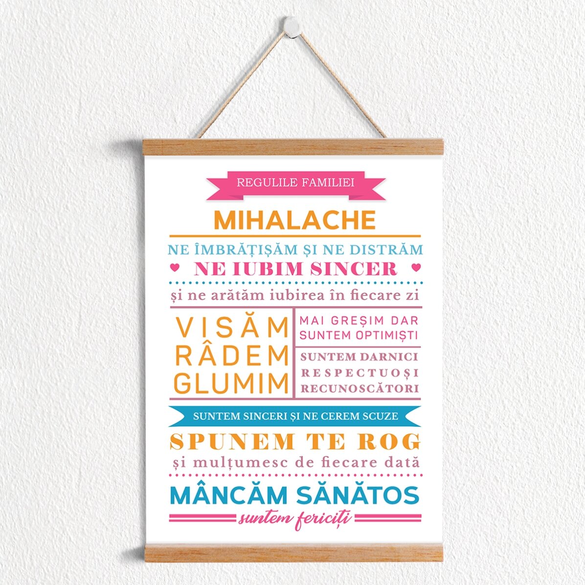 Poster cu agățătoare personalizat cu text - Regulile familiei