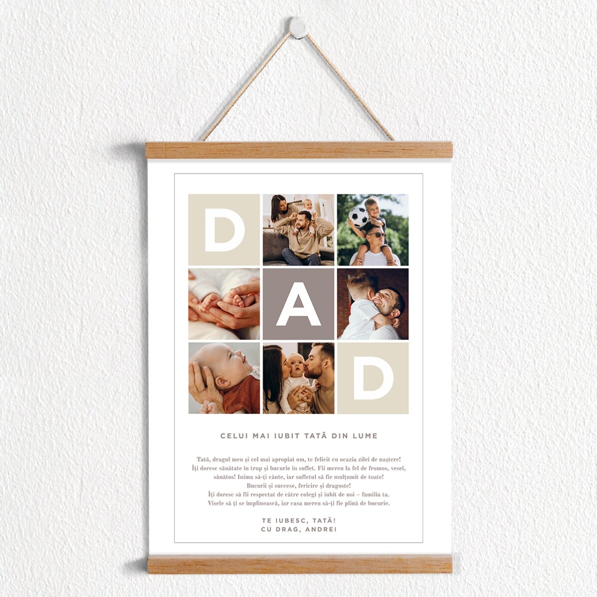 Poster cu agățătoare personalizat cu text și 6 poze - DAD