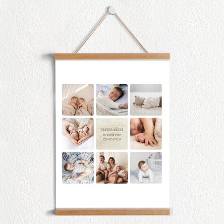 Poster cu agățătoare personalizat cu text și 8 poze - Baby