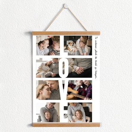 Poster cu agățătoare personalizat cu text și 8 poze - LOVE