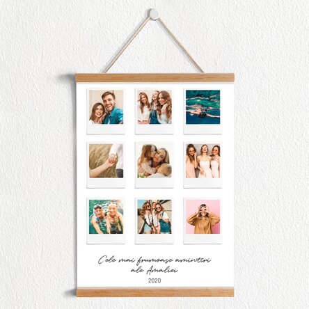 Poster cu agățătoare personalizat cu text și 9 poze stil Polaroid - Cele mai frumoase momente