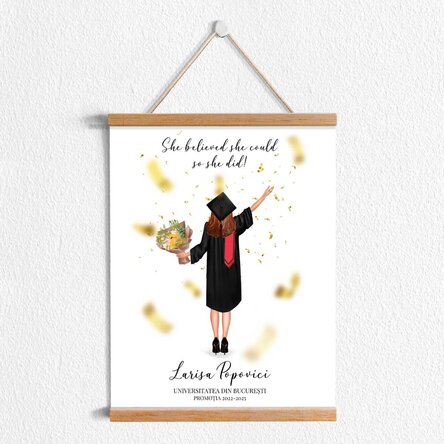 Poster cu agățătoare personalizat cu text și schimbarea culorii părului pentru absolvire