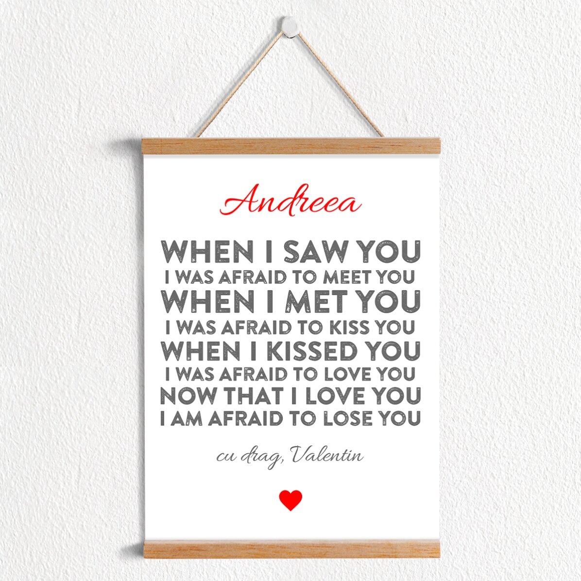 Poster cu agățătoare personalizat - declarație de dragoste