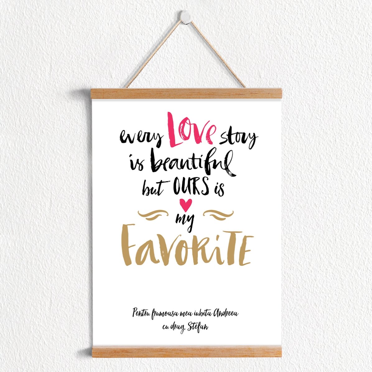 Poster cu agățătoare personalizat Love Story