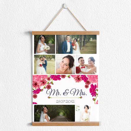 Poster cu agățătoare personalizat Mr & Mrs cu 7 poze