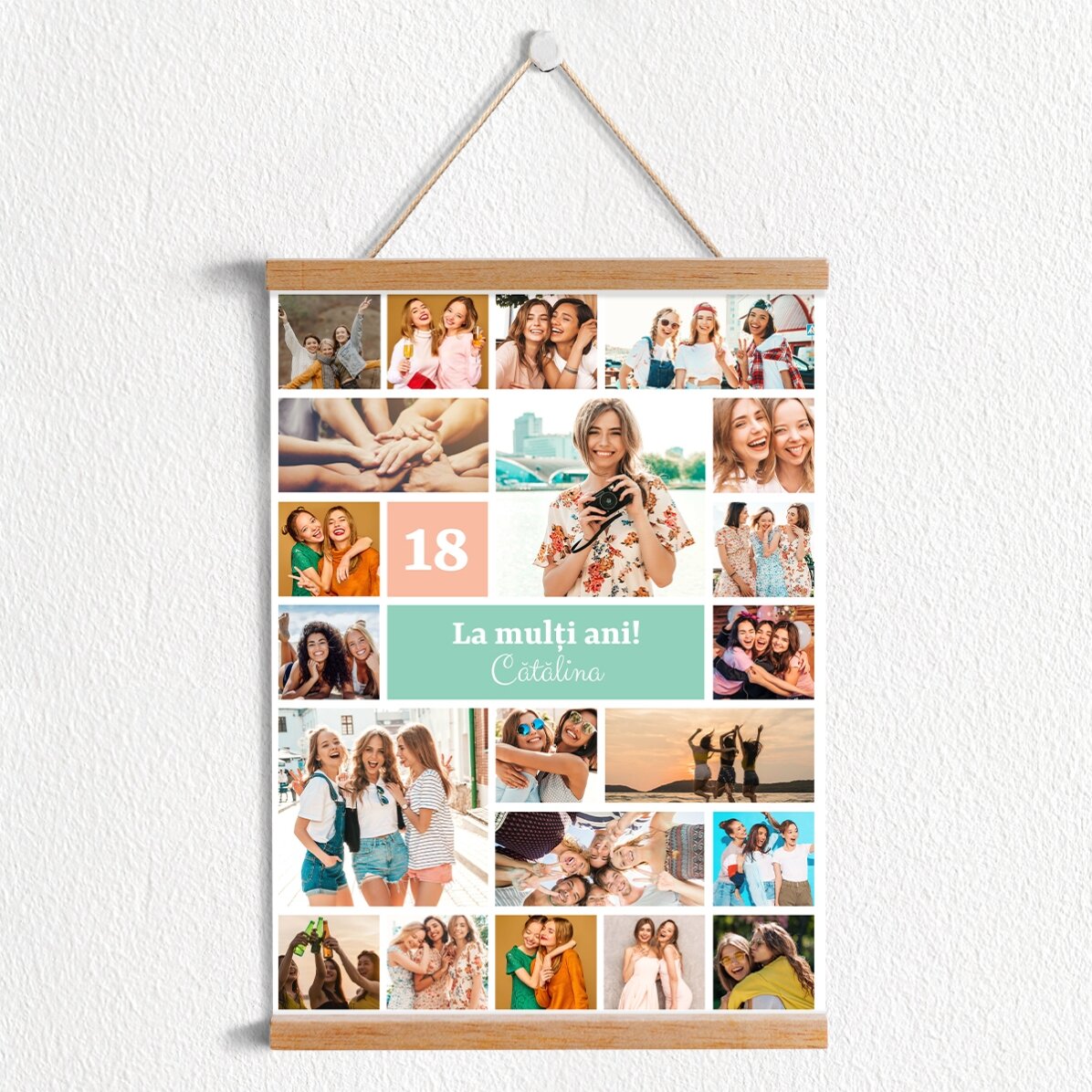 Poster cu agățătoare personalizat 21 de poze și text - Colaj