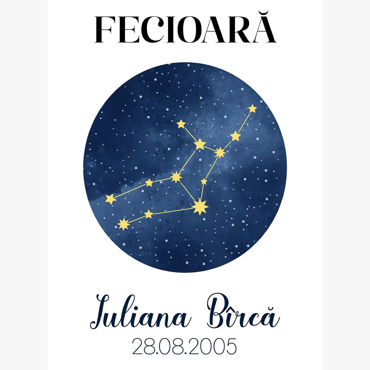 Poster personalizat cu text - Constelația zodiei Fecioară 