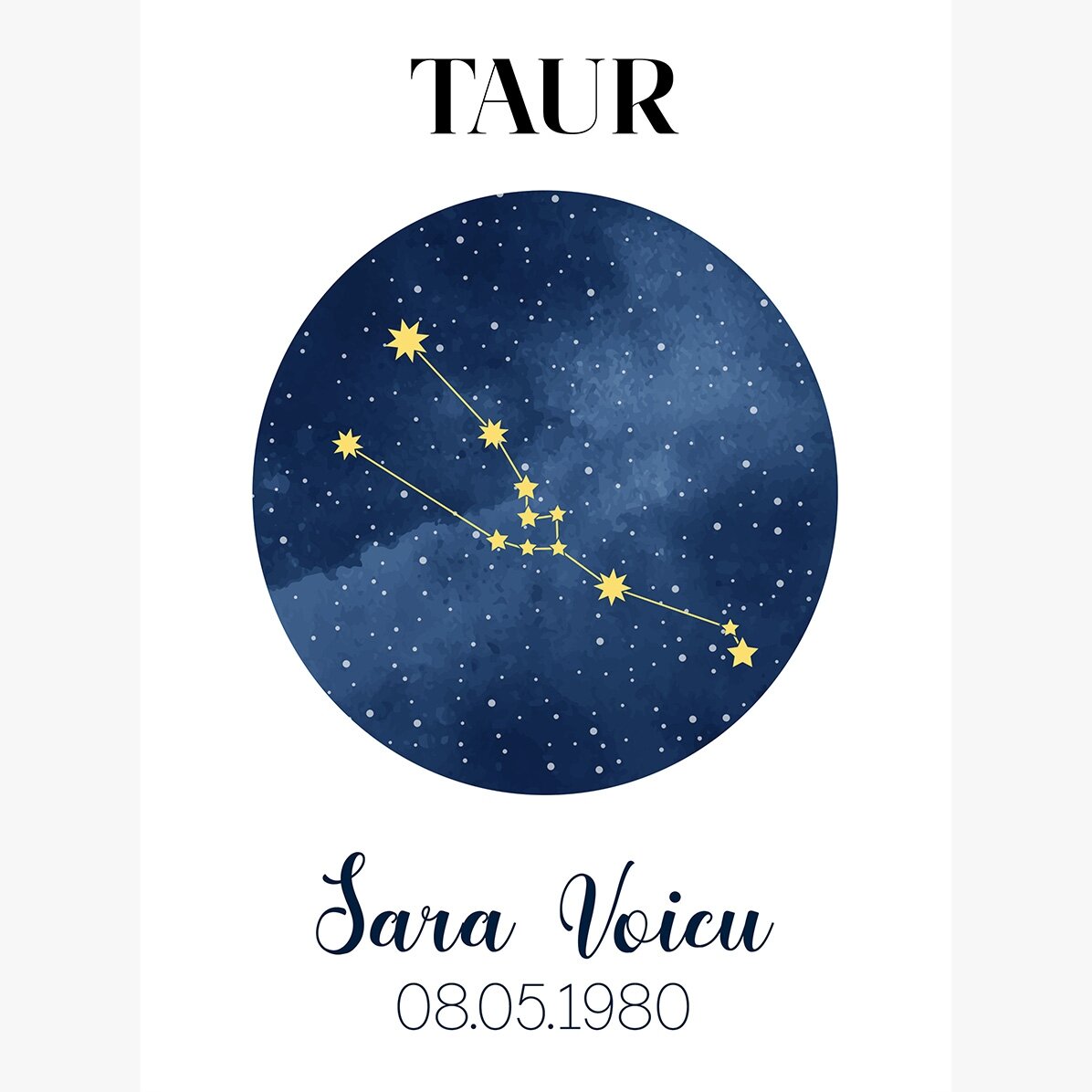 Poster personalizat cu text - Constelația zodiei Taur 