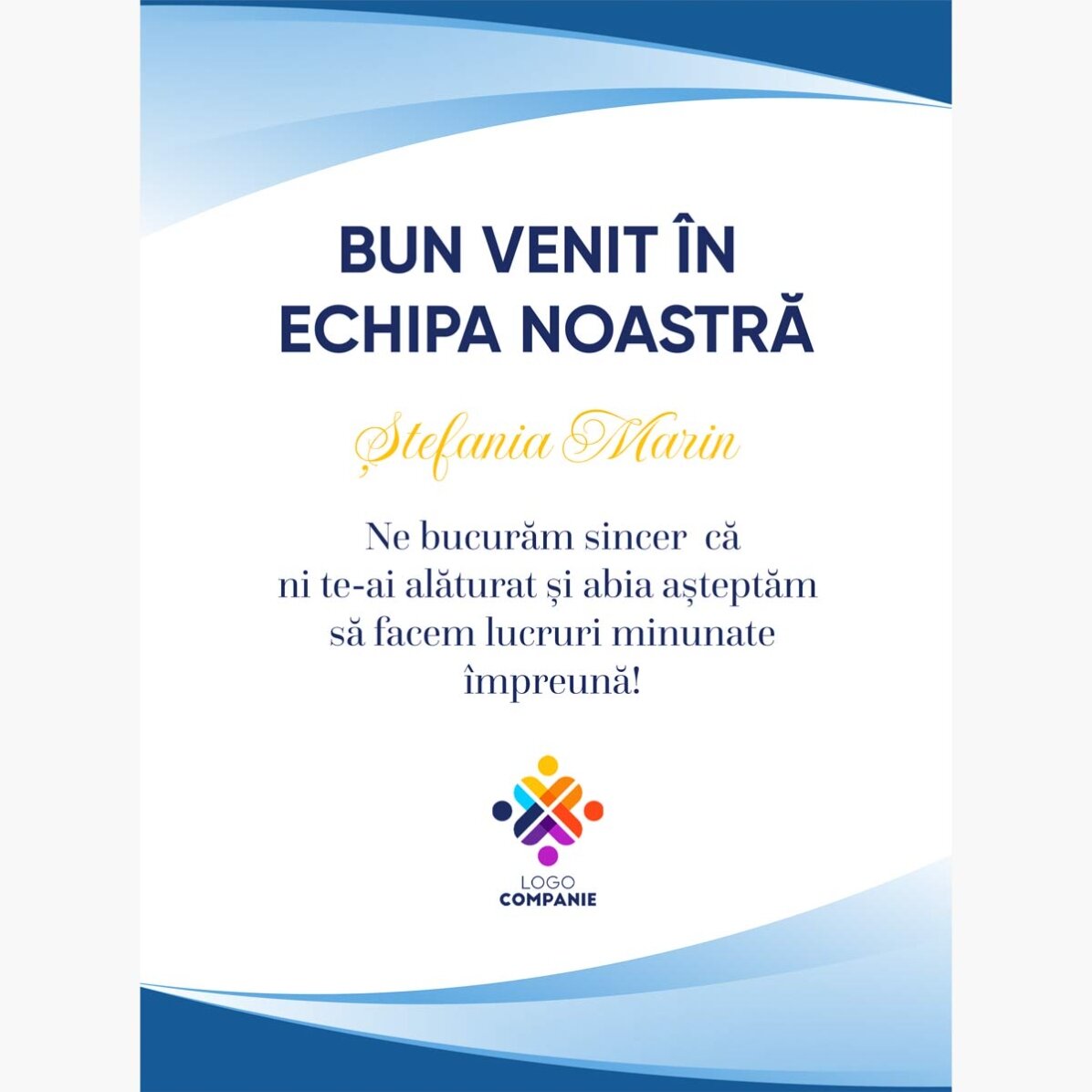 Poster personalizat cu text și logo - Bun Venit