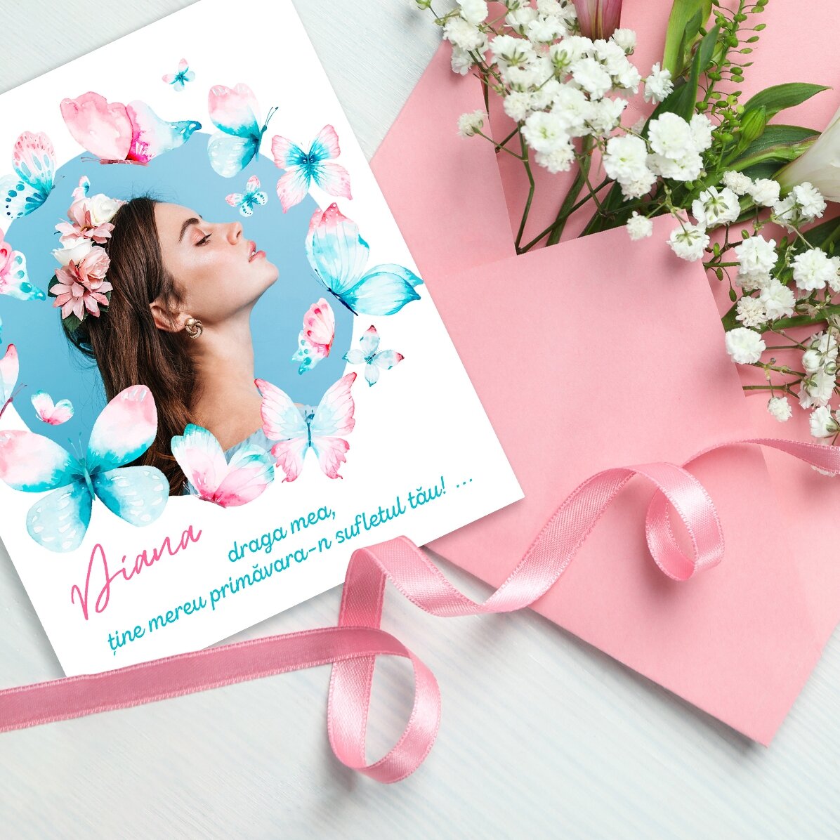 Poză 10x12 cm personalizată cu text - Fluturi