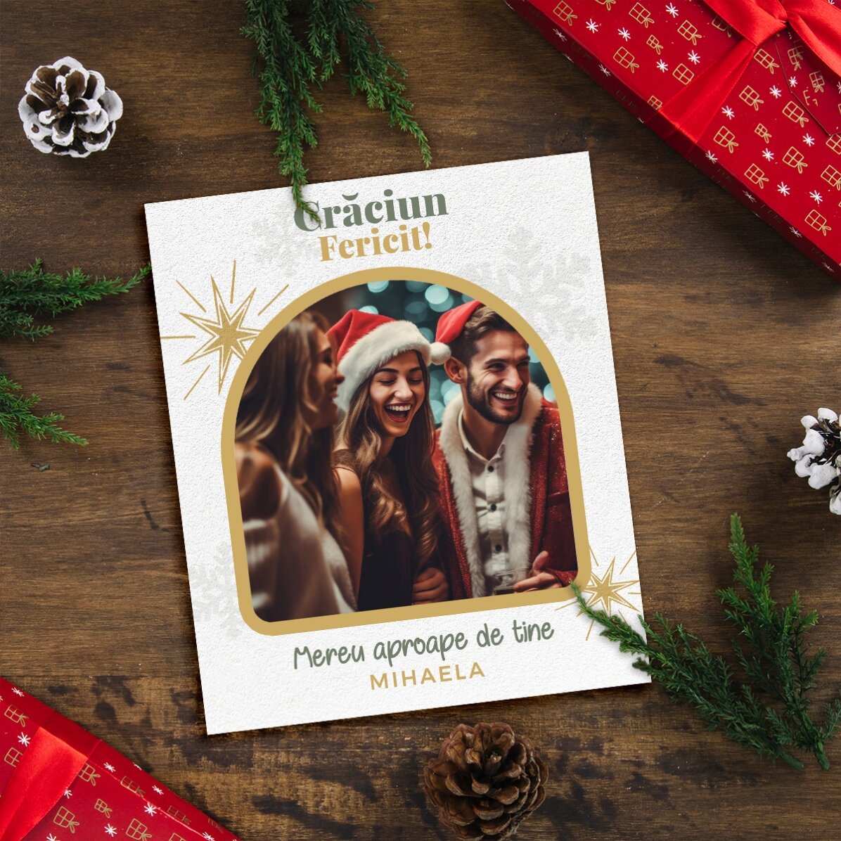 Poză 10x12 cm personalizată cu text și poză - Snowflakes & Stars