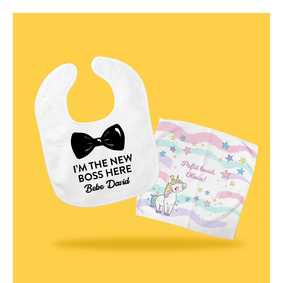 Personalised towels and bibs