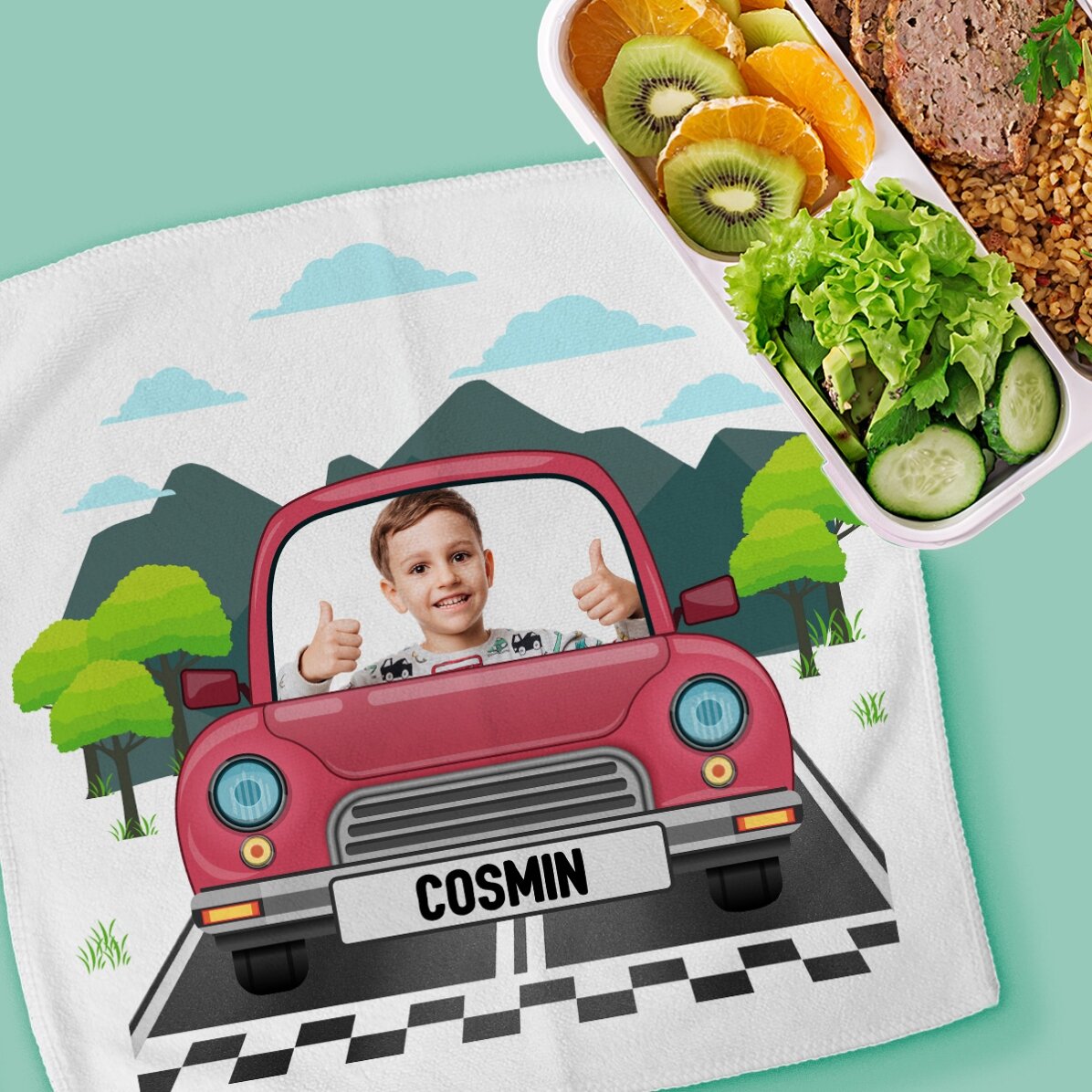 Prosop personalizat cu o poză și text pentru copii - Car