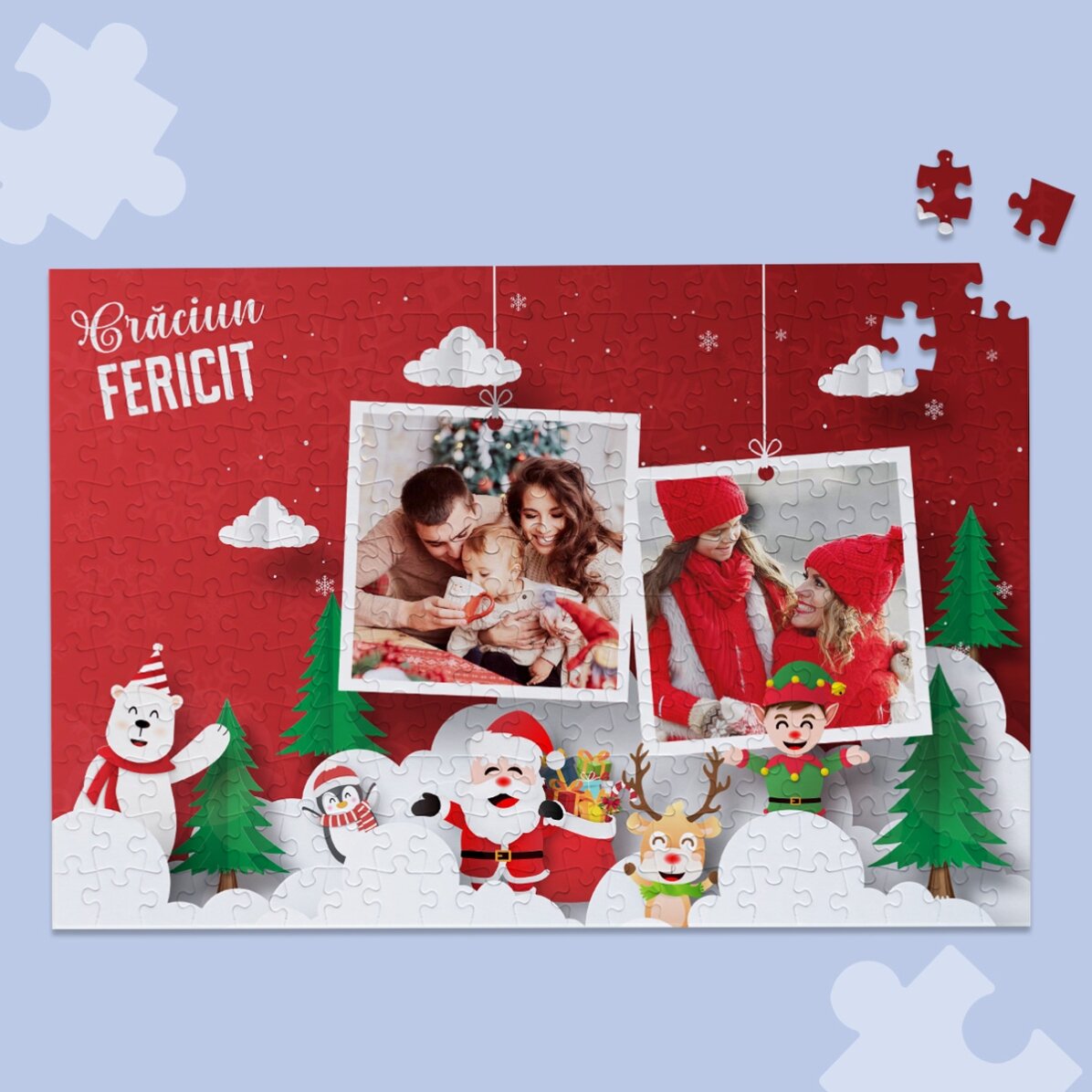 Puzzle personalizat cu 2 poze 40x28,5 cm - Merry Christmas