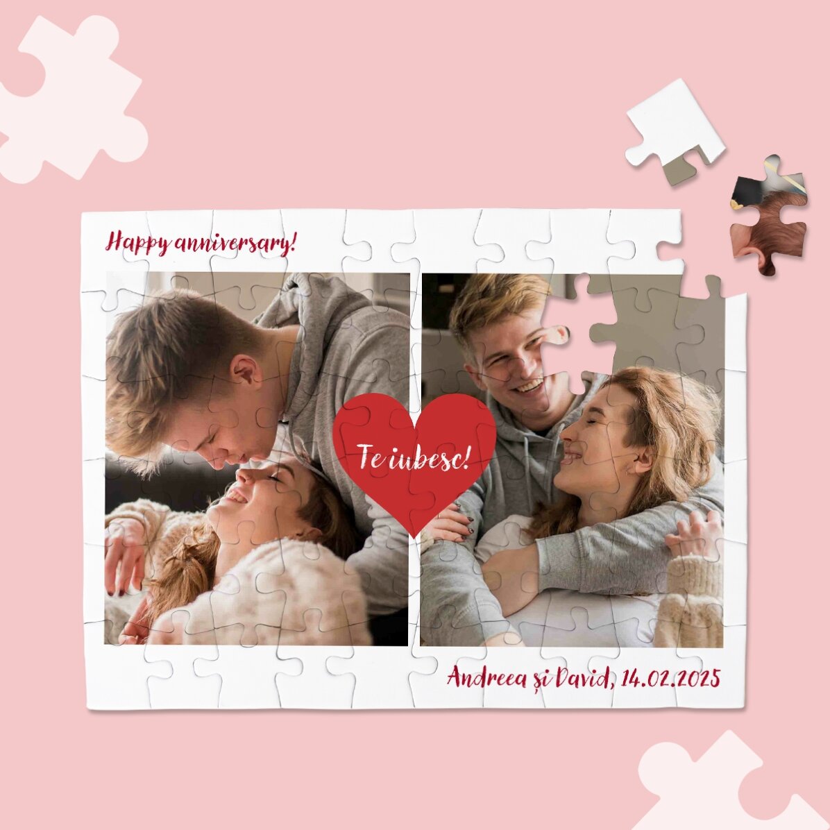 Personalised puzzle with 2 photos and text - Love