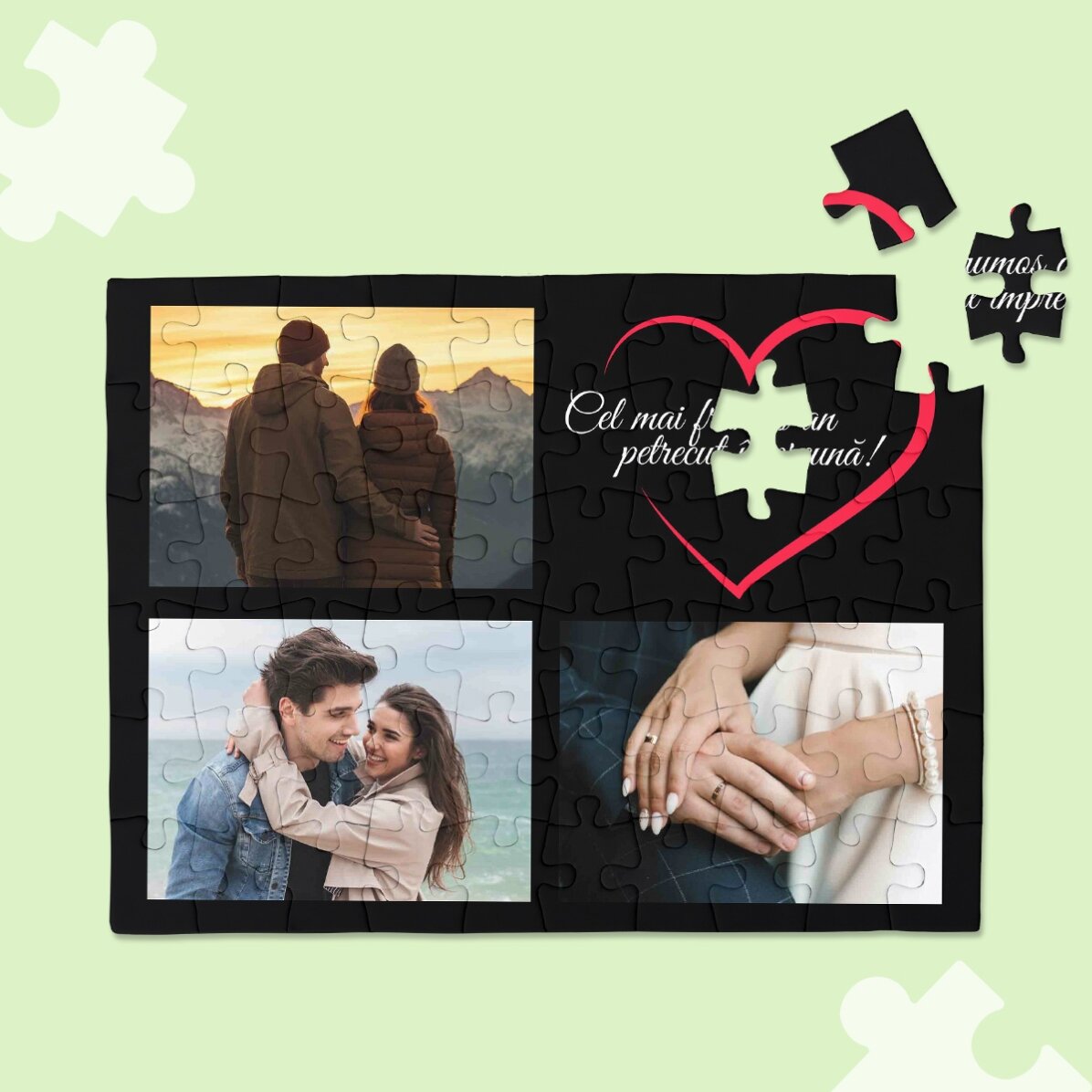 Puzzle personalizat cu 3 poze și text 20x15 cm - In love