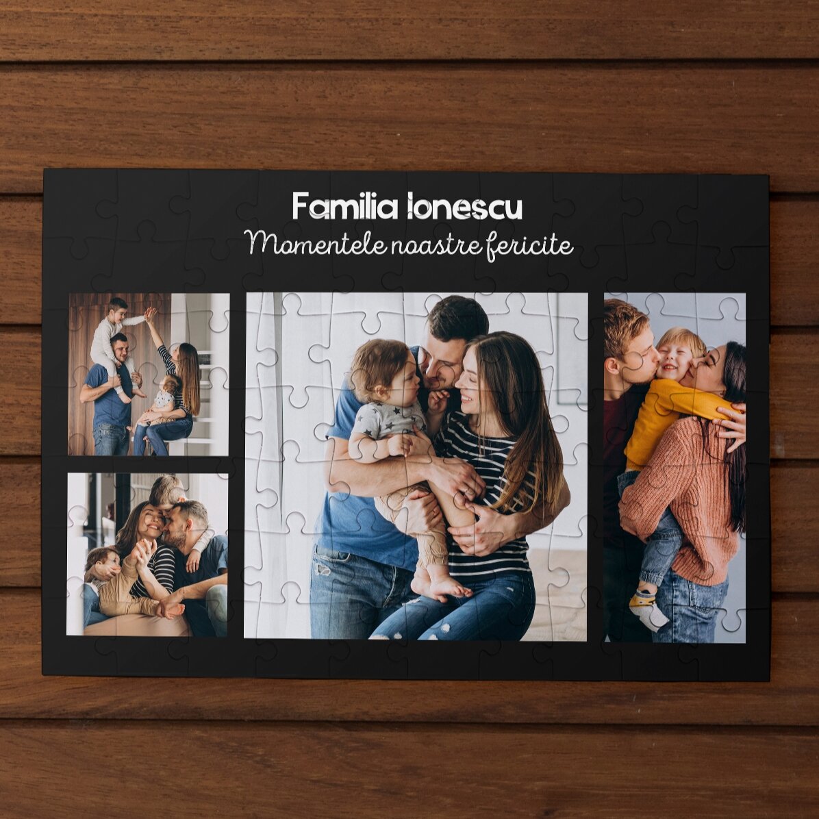 Puzzle personalizat cu 4 poze și text 28x19cm 