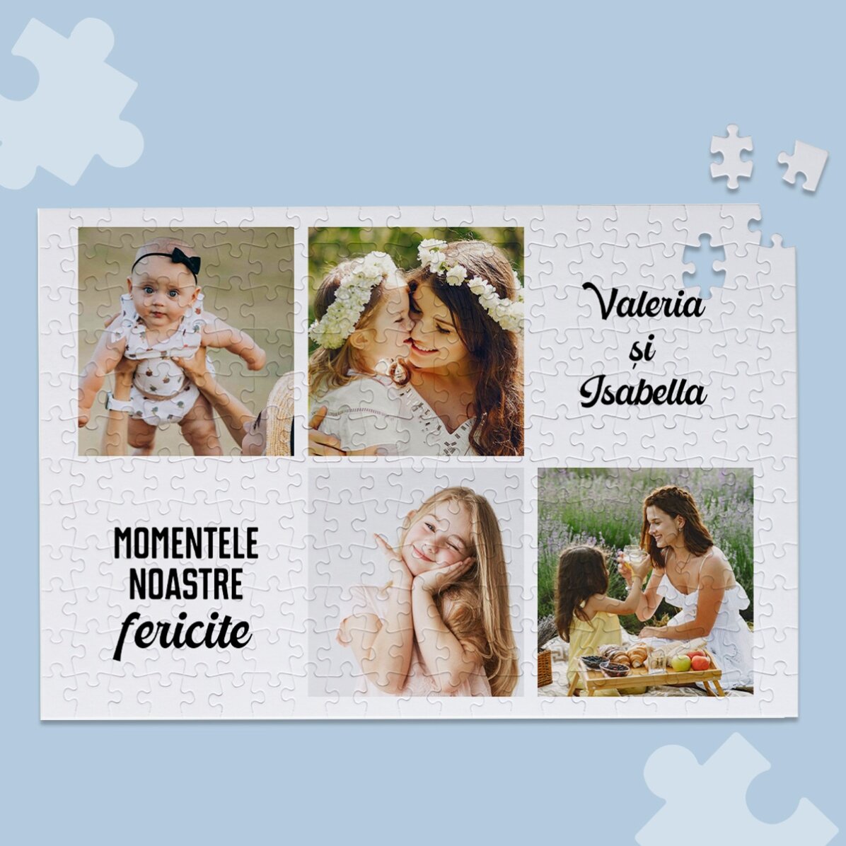 Puzzle personalizat cu 4 poze și text 40x28,5 cm - Momente