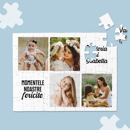 Puzzle personalizat cu 4 poze și text - Momente