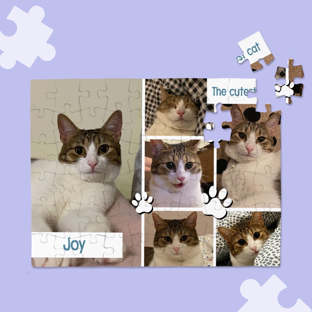 Puzzle personalizat cu 6 poze și mesaj - Animăluțe