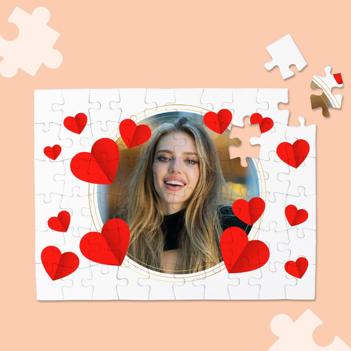 Puzzle personalizat cu o poză și inimioare