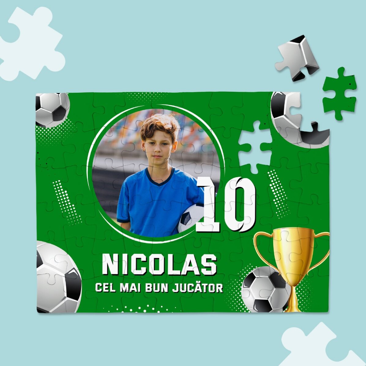 Puzzle personalizat cu o poză și mesaj - Fotbal