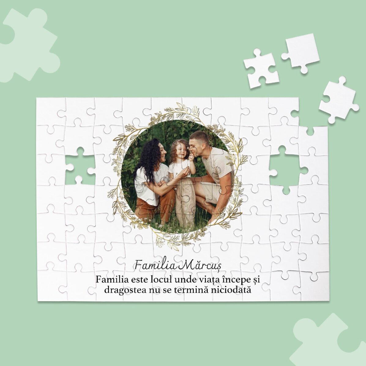 Puzzle personalizat cu o poză și text 28x19 cm - Familie