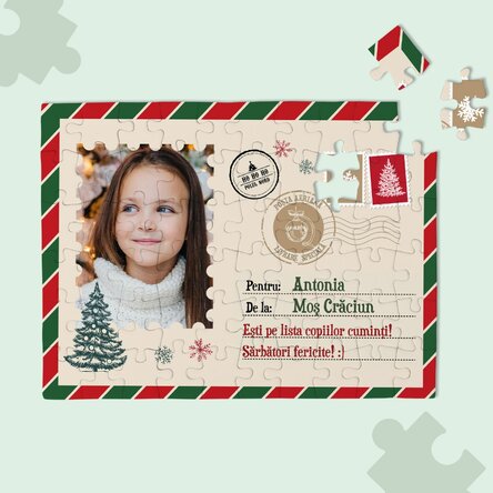 Puzzle personalizat pentru copii cu o poză și text - De la Moș Crăciun