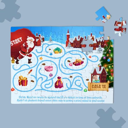 Puzzle personalizat pentru copii cu o poză și text - Drumul Moșului