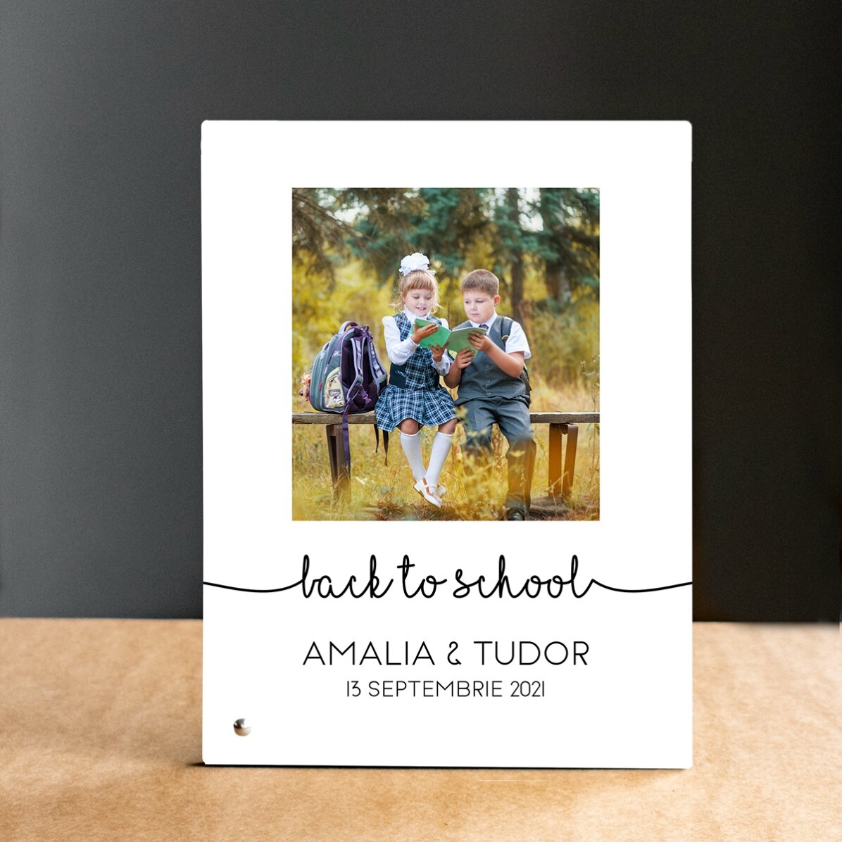 Ramă foto de birou personalizată cu o poză și text - My first day