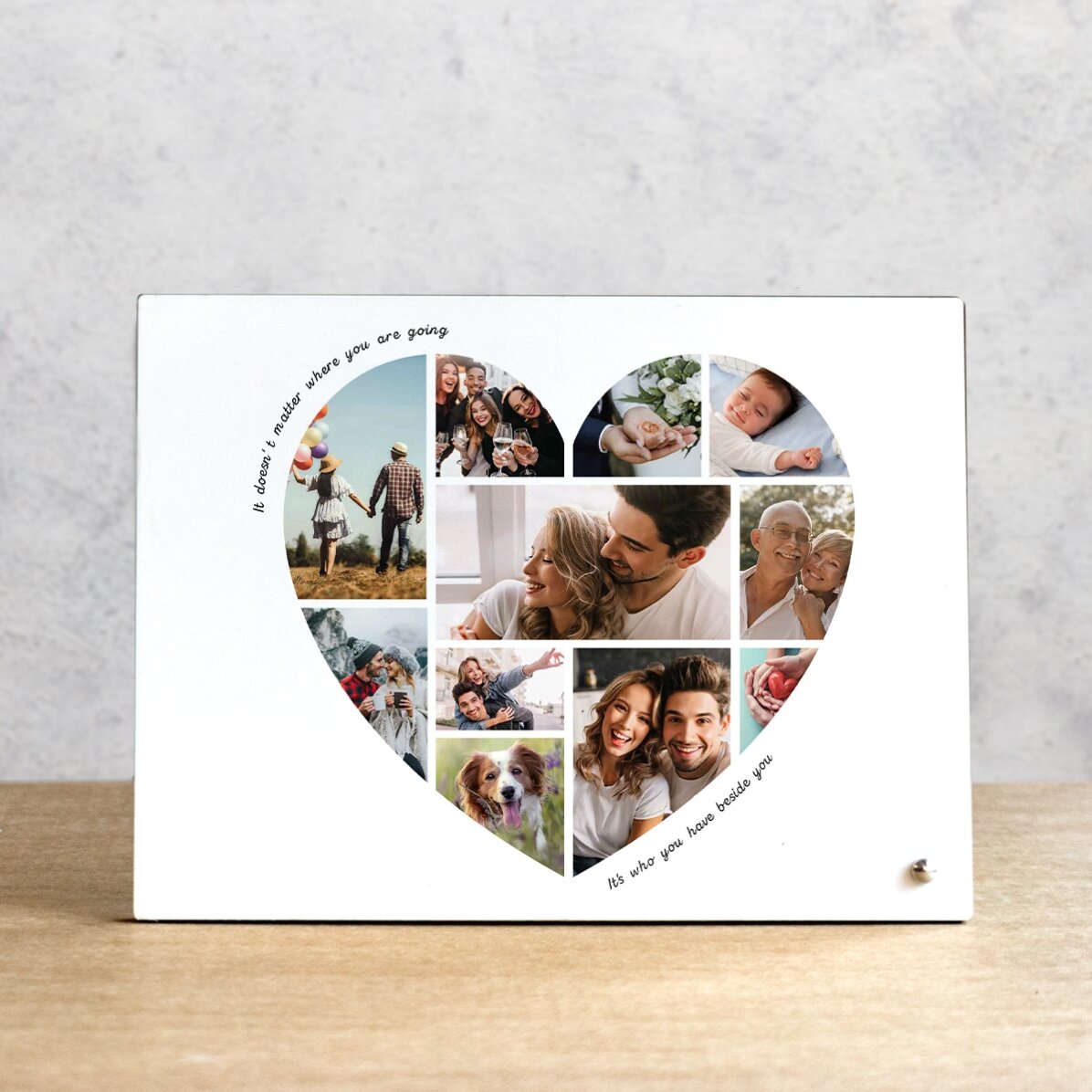 Personalised desk photo frame with 11 photos and text - Heart