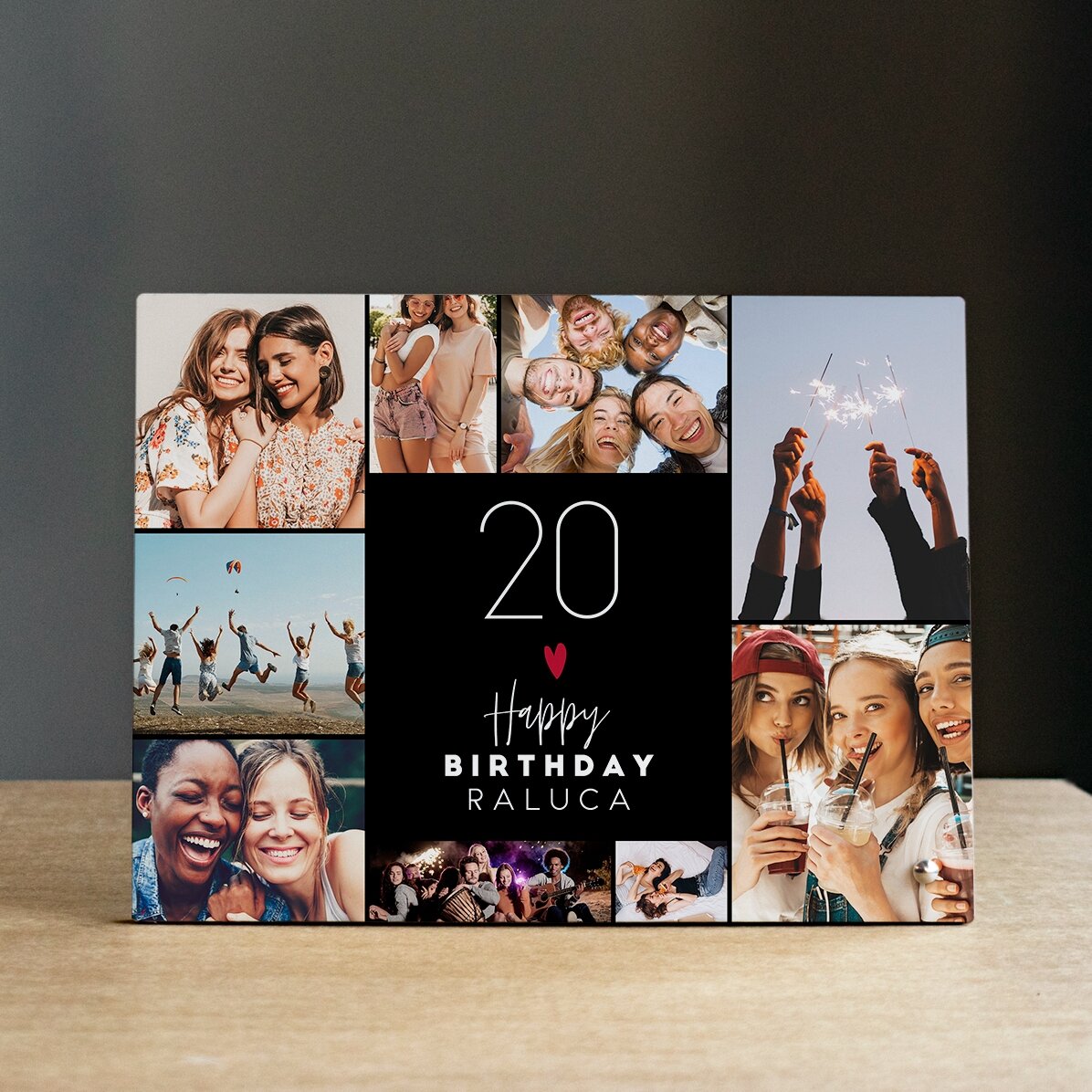 Ramă foto de birou personalizată cu 9 poze și text - Happy birthday